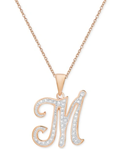 Macy's Diamond Accent Script 18" Initial Pendant Necklace In Silver Plate, Gold Plate & Rose Gold Plate In M,rose Gold