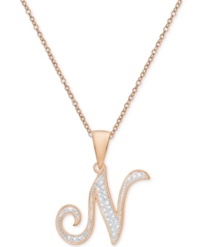 Macy's Diamond Accent Script 18" Initial Pendant Necklace In Silver Plate, Gold Plate & Rose Gold Plate In N,rose Gold