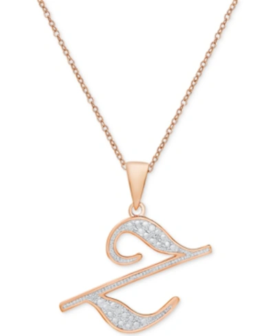 Macy's Diamond Accent Script 18" Initial Pendant Necklace In Silver Plate, Gold Plate & Rose Gold Plate In Z,rose Gold