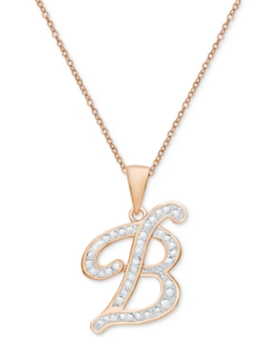 Macy's Diamond Accent Script 18" Initial Pendant Necklace In Silver Plate, Gold Plate & Rose Gold Plate In B,rose Gold