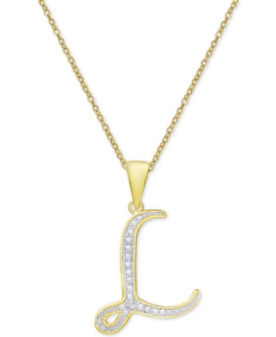 Macy's Diamond Accent Script 18" Initial Pendant Necklace In Silver Plate, Gold Plate & Rose Gold Plate In L,gold