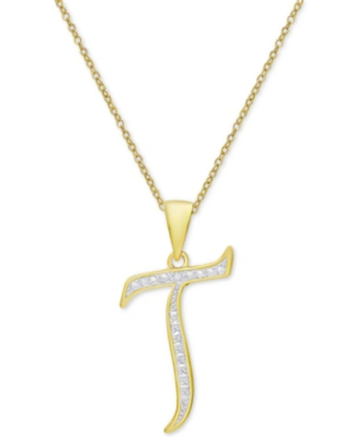 Macy's Diamond Accent Script 18" Initial Pendant Necklace In Silver Plate, Gold Plate & Rose Gold Plate In T,gold