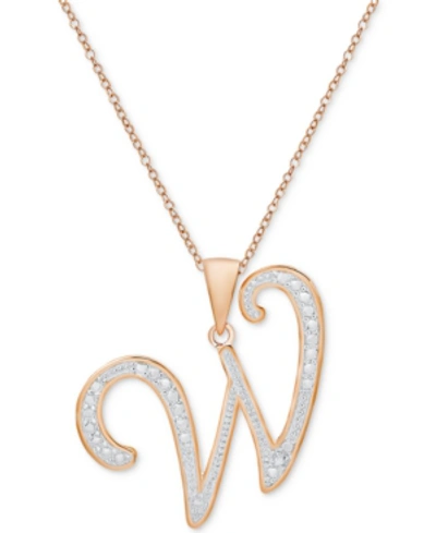 Macy's Diamond Accent Script 18" Initial Pendant Necklace In Silver Plate, Gold Plate & Rose Gold Plate In W,rose Gold