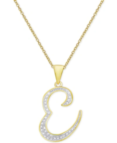 Macy's Diamond Accent Script 18" Initial Pendant Necklace In Silver Plate, Gold Plate & Rose Gold Plate In E,gold