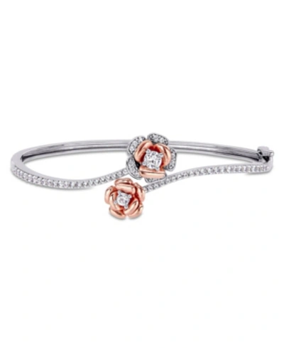 Macy's Created White Sapphire (1 1/2 Ct. T.w.) Rose Swirl Bangle In Two-tone Sterling Silver