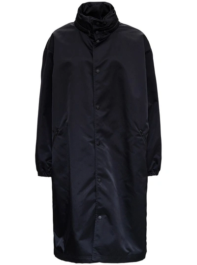 Balenciaga Nylon Raincoat With Rear Logo Print In Black