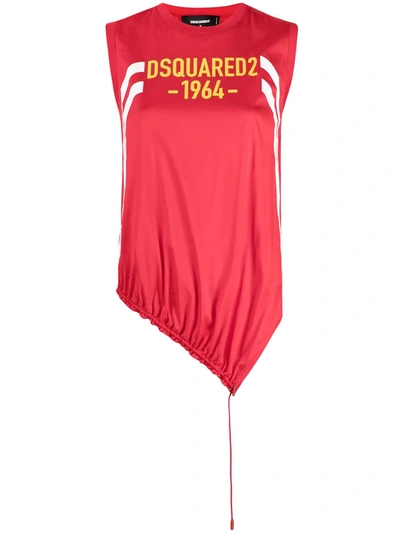 Dsquared2 Mercerized Cotton Tank Top With Drawstring In Red