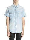 Saint Laurent Men's Short-sleeve Western Pocket Denim Button-down Shirt In Sky Blue