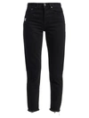 Off-white Women's Slim-fit Frayed-hem Crop Jeans In Black White