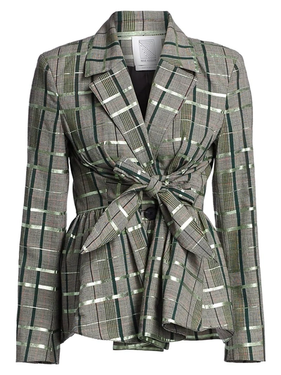 Rosie Assoulin Women's Plaid Tie-front Peplum Wool-blend Blazer In Green
