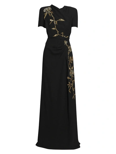 Dries Van Noten Women's Rose Sequin Draped Gown In Black