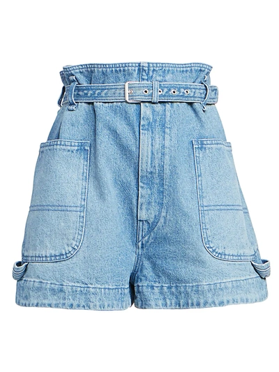 Isabel Marant High-rise Paperbag Belted Denim Shorts In Light Blue