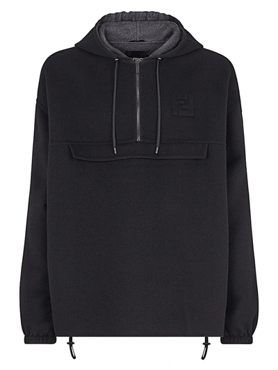 Fendi Men's Hooded Quarter-zip Anorak In Black