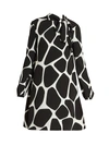Valentino Women's Giraffe-print Tieneck Silk Shift Dress In Avorio Nero