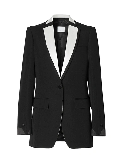 Burberry Natalie Tux Contrast Lapel Wool Jacket In Black