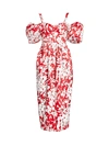 Rosie Assoulin Women's Off-the-shoulder Puff-sleeve Floral Silk Midi Dress In Serrano Red
