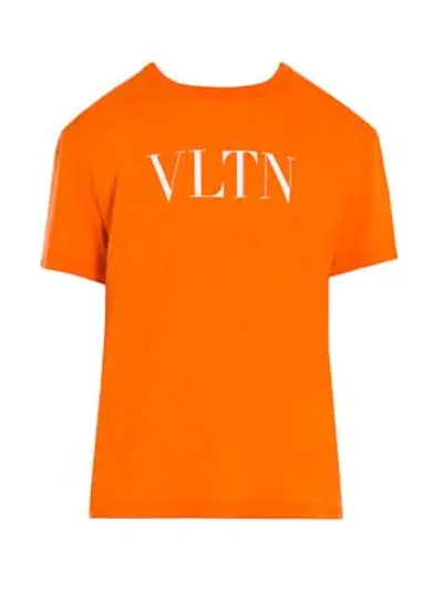 Valentino Men's Vltn Logo T-shirt In Arancio Fluo