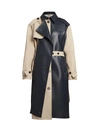 Rokh Women's Leather Panel Trench Coat In Burlywood Navy