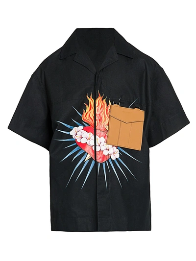 Palm Angels Men's Sacred Heart Pocket Shirt In Black Multi