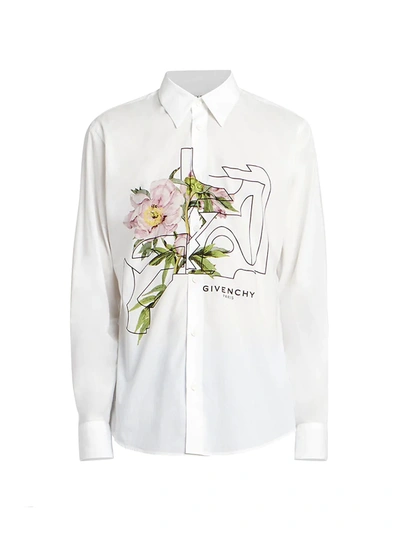 Givenchy Floral Button-front Shirt In White Pink