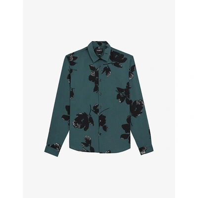 The Kooples Mens Grn49 Floral-print Woven Shirt S In Green