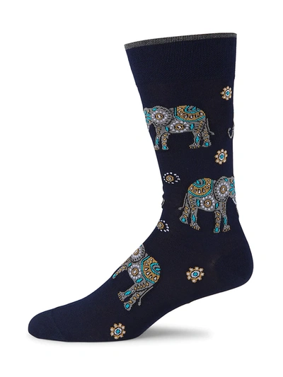 Marcoliani Elephant Print Socks In Navy Blue