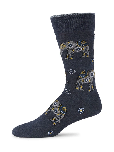 Marcoliani Men's Elephant Print Socks In Indigo Blue