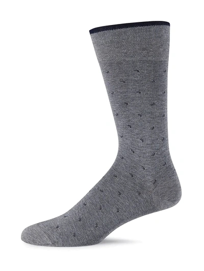 Marcoliani Men's Lisle Micro Paisley Crew Socks In Silver Grey
