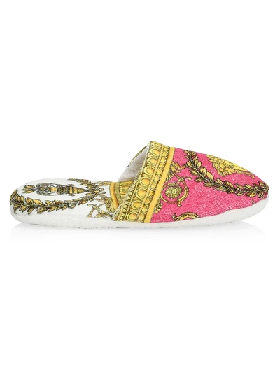 Versace Barocco-print Terry Cloth Slippers In White