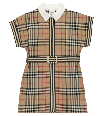 Burberry Kids' Vintage Check Belted Cotton Dress In Beige