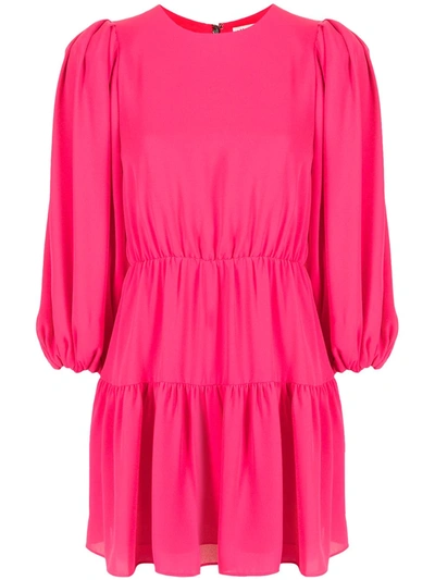 Alice And Olivia Shayla Pleated Balloon Sleeve Tiered Minidress In Pink