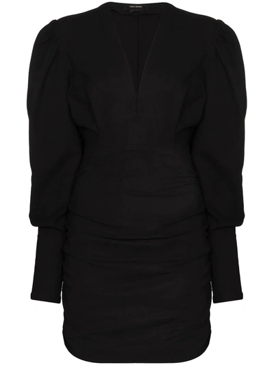 Isabel Marant Stella Puff-sleeve Poplin Mini Dress In Black