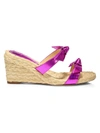 Alexandre Birman Clarita Iridescent Leather Espadrille Wedge Mules In Hot Pink/natural