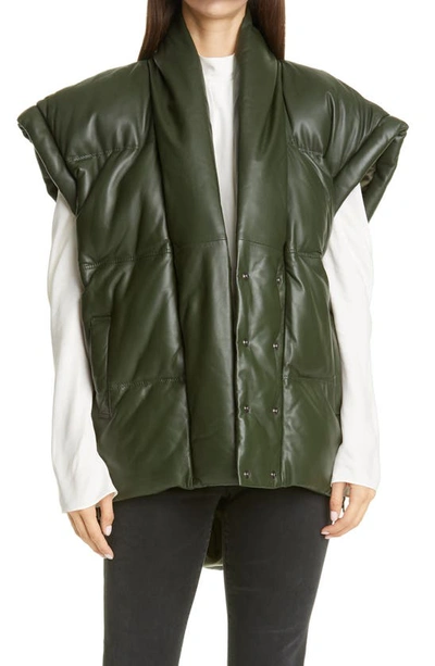 Frame Women's Sleeveless Leather Puffer Jacket In Dark Forest