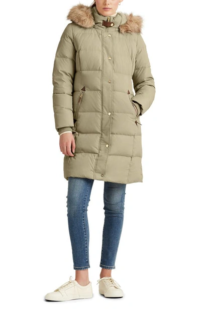 Lauren Ralph Lauren Faux Fur Trim Down Puffer Coat In New Sage