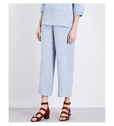 Whistles Wide Mid-rise Linen Pants In Blue