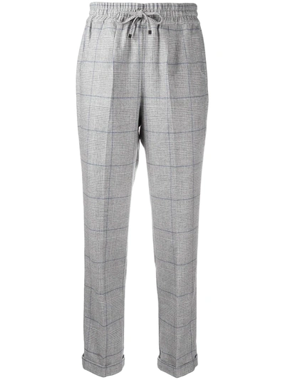 Kiton Checked Drawstring Trousers In Grey