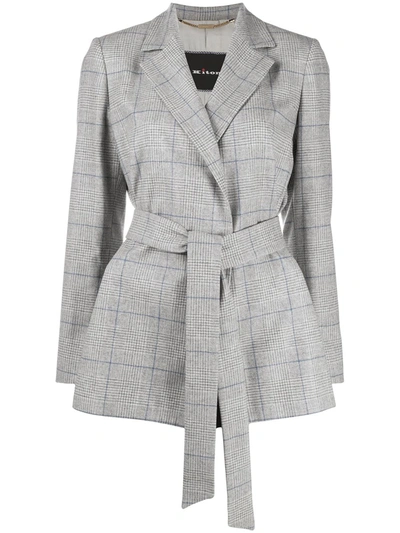 Kiton Checked Belted Blazer In Grey