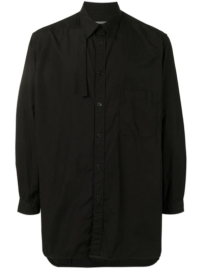 Yohji Yamamoto Tie-neck Long-sleeved Shirt In Black