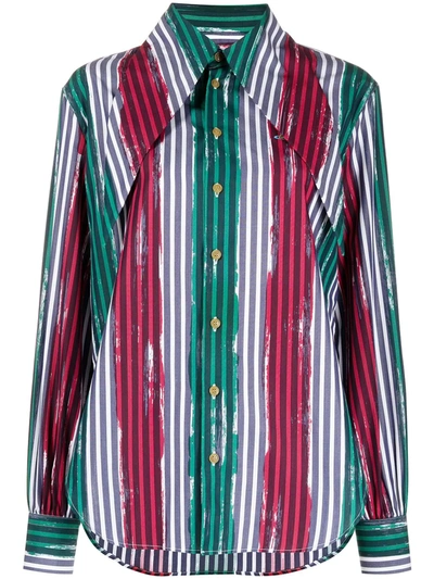 Vivienne Westwood Oversize Collar Pinstriped Shirt In Green