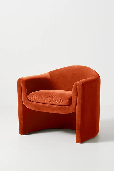 Anthropologie Velvet Sculptural Chair In Orange