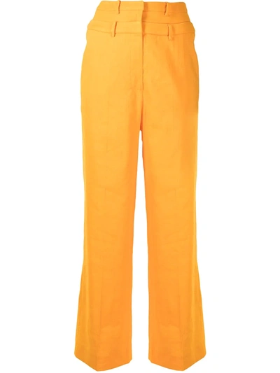 Rejina Pyo Women's Laila Double-waist Cotton-linen Blend Wide-leg Trousers In Orange