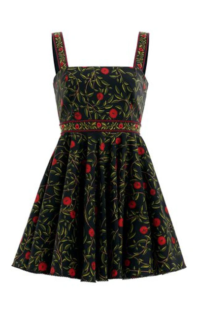 Agua By Agua Bendita Women's Azalea Hedera-print Cotton Poplin Hand Embroidered Detail Mini Dress In Black/green