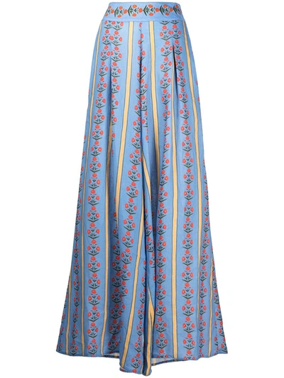 Agua By Agua Bendita Women's Azahar Carmina-print Linen Wide-leg Pants In Blue