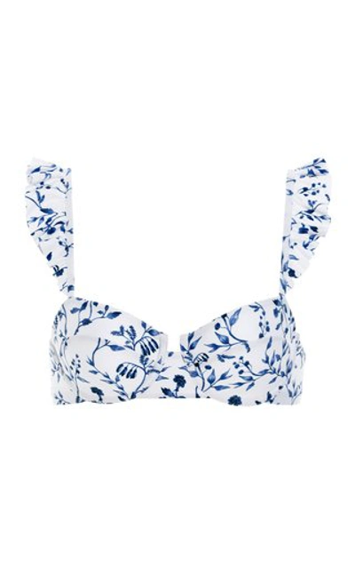 Agua By Agua Bendita Women's Kiwi Ruffled Acacias-print Bikini Top In Blue