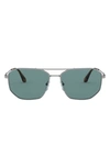 Prada 57mm Polarized Pilot Sunglasses In Gunmetal Green