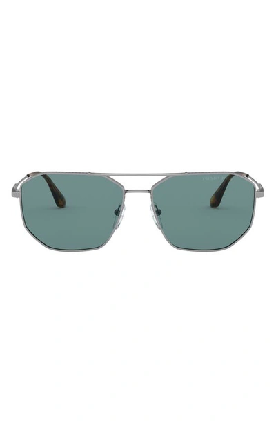 Prada 57mm Polarized Pilot Sunglasses In Gunmetal Green