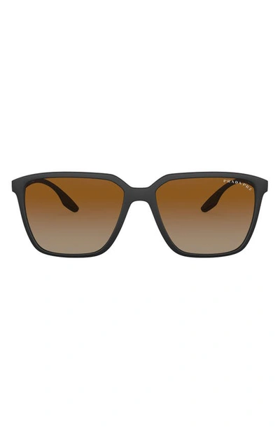 Prada Pillow 58mm Polarized Square Sunglasses In Black/ Brown Gradient
