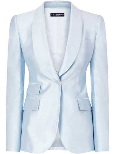 Dolce & Gabbana Mikado Silk One Breast Jacket In Light Blue