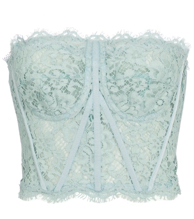 Dolce & Gabbana Strapless Grosgrain-trimmed Corded Lace Bustier Top In Light Blue,green